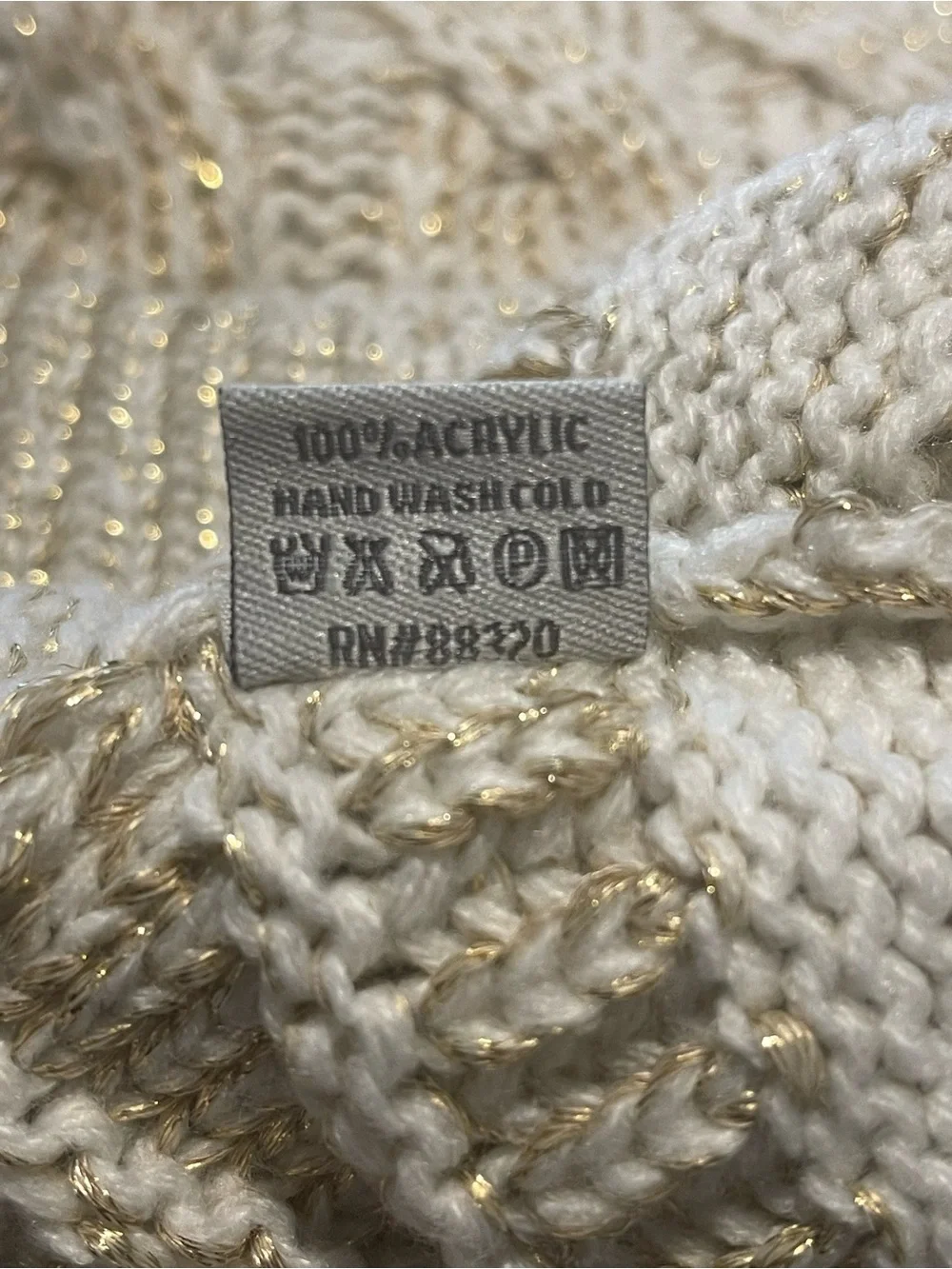 Sparkle Knit Beanie and Scarf Set - Cream with Gold Thread C.C Faux Fur Pom Pom